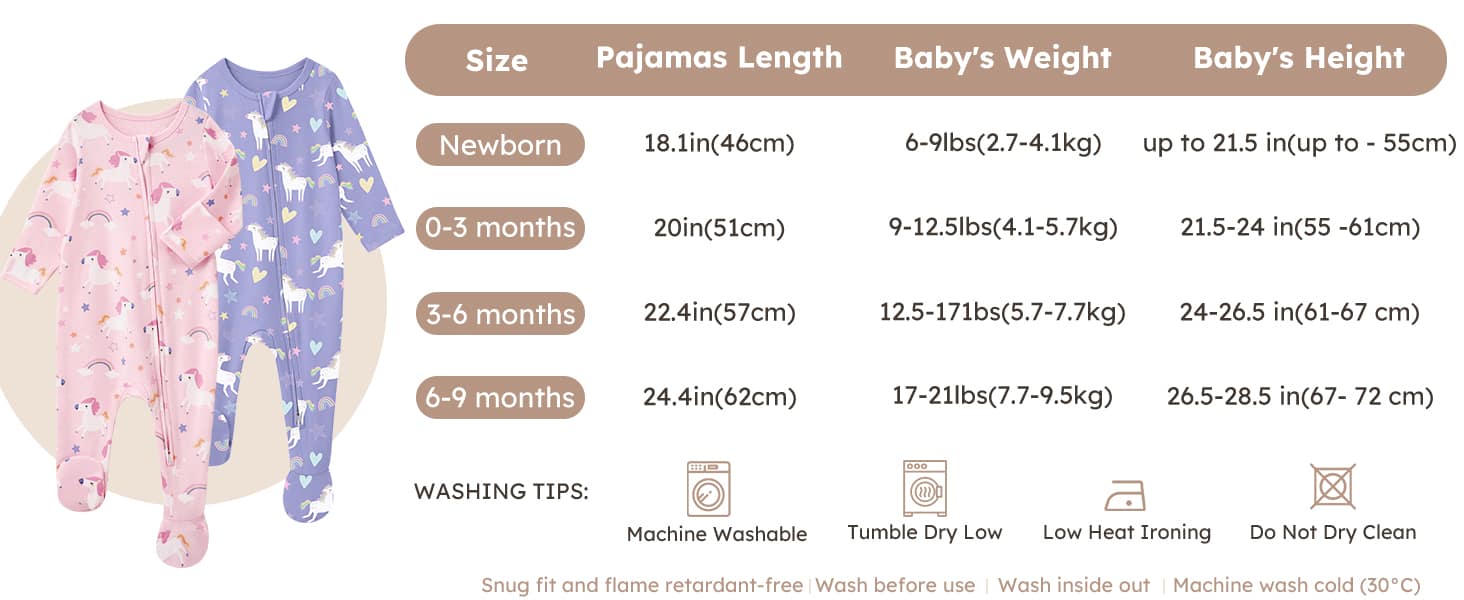 Baby Girl Sleepers 100% Cotton Footie Pajamas Newborn with 2-Way Zipper Footie Pajamas Newborn 3