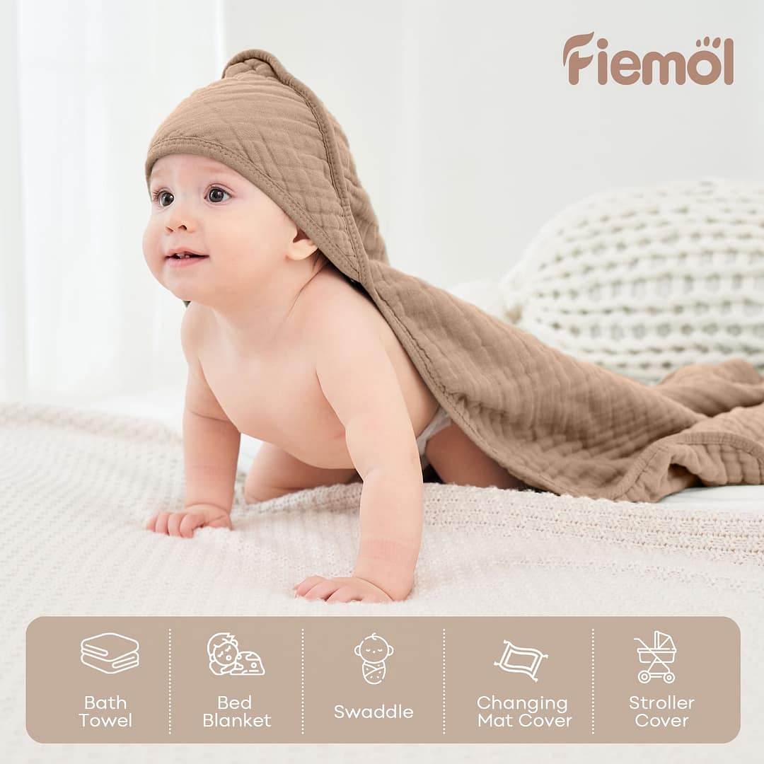 Hooded Towel 100% Muslin Cotton Bath Towel 2 Pack Baby Bath Towels Robe - Image 5