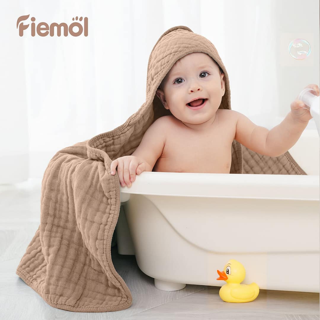 Hooded Towel 100% Muslin Cotton Bath Towel 2 Pack Baby Bath Towels Robe - Image 2