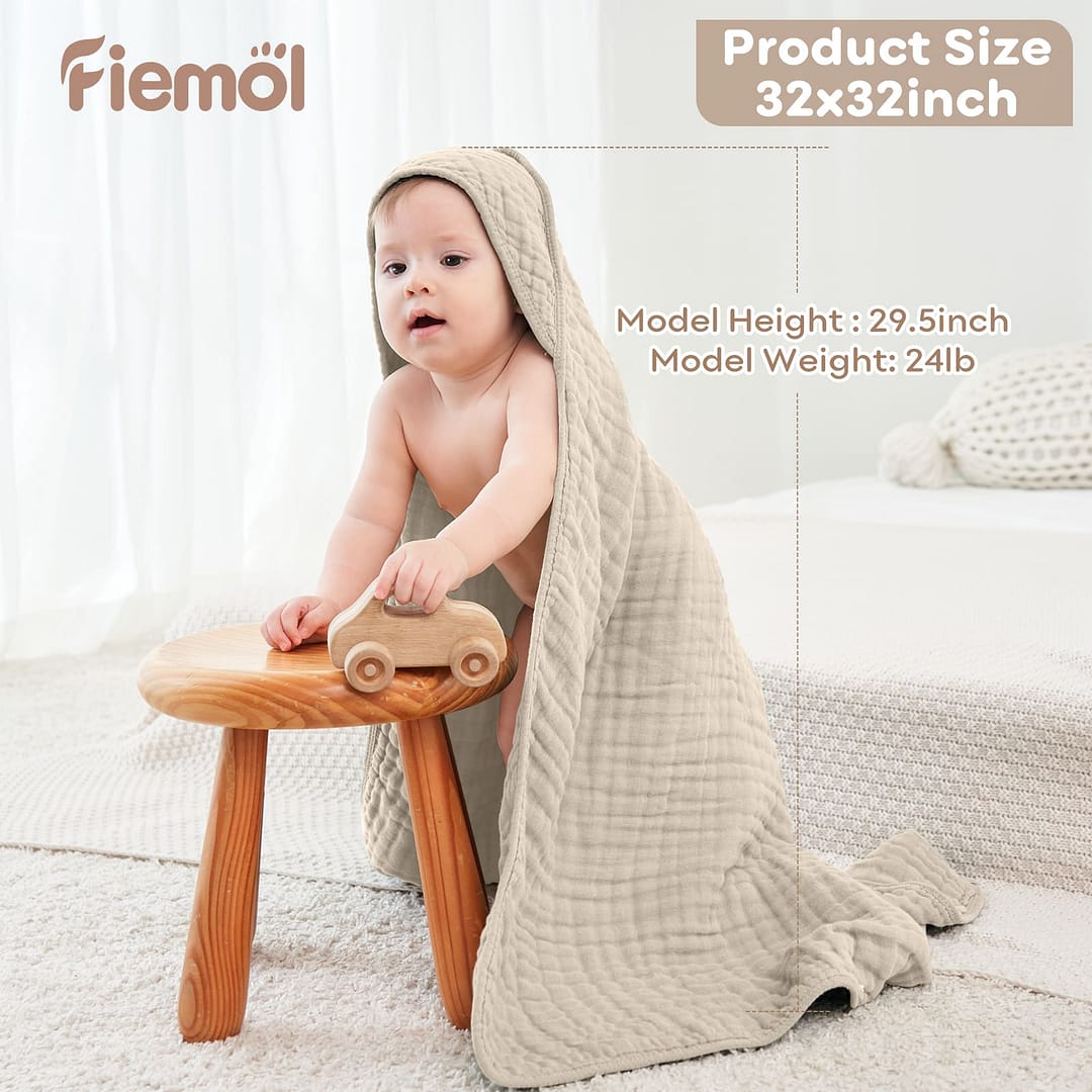 Hooded Towel 100% Muslin Cotton Bath Towel 2 Pack Baby Bath Towels Robe - Image 4