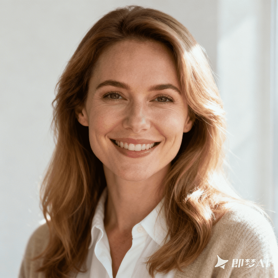 jimeng 2025 12 01 5150 一位温柔的国外母亲形象，她是年轻的白人女性，有着温暖的笑容，棕色或金色的长发自然...