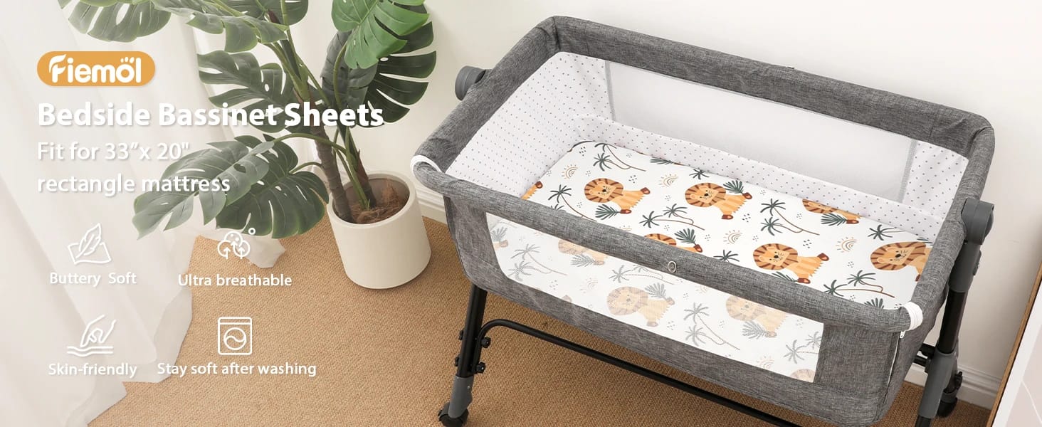 Baby Bedside Bassinet Sheets Fitted Skin-friendly Fabric Baby Bassinet Sheet Brown Lion auto draft