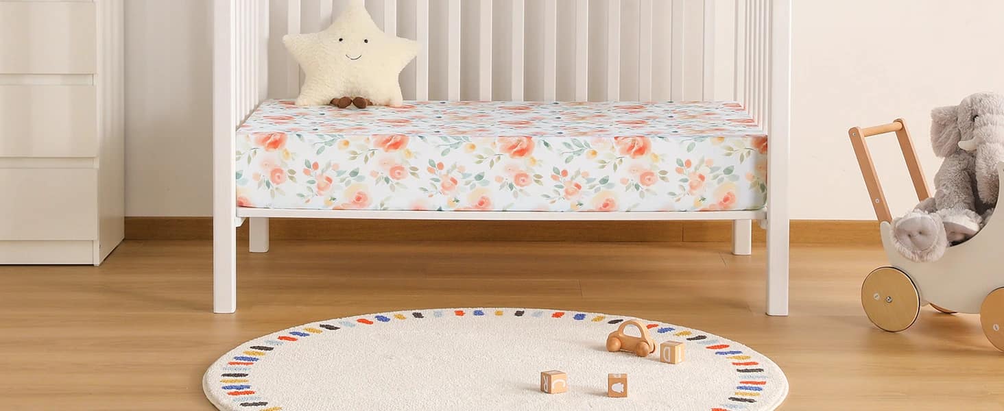 Fitted Sheet for Baby Crib 52” x 28” Baby Bedding Crib Sheets 3 Pack Orange Watercolor Flower auto draft