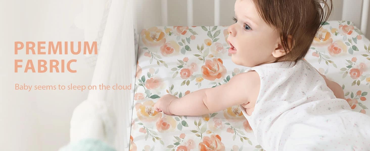 Fitted Sheet for Baby Crib 52” x 28” Baby Bedding Crib Sheets 3 Pack Orange Watercolor Flower auto draft