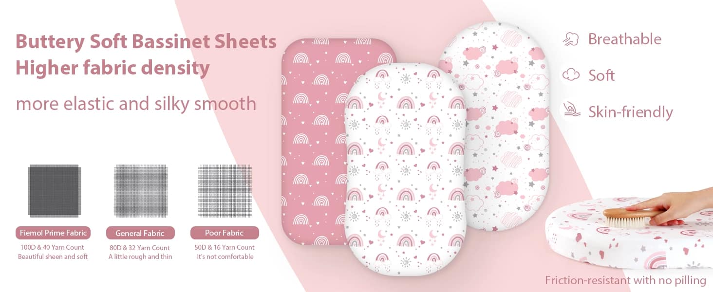 Baby Bassinet Sheets 3 Pack Fitted Bassinet Mattress Sheets Ultra Soft Pink Rainbow Bassinet Sheets Baby Bassinet Sheet 2 1