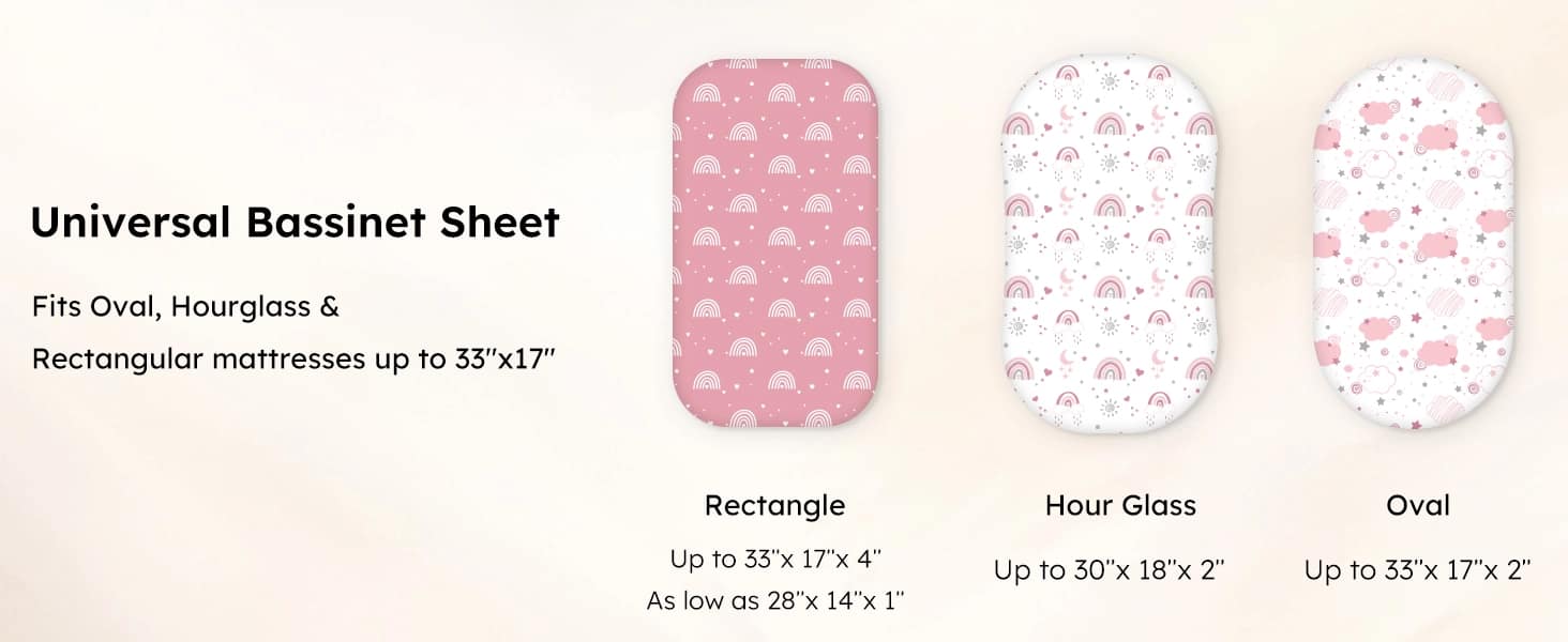 Baby Bassinet Sheets 3 Pack Fitted Bassinet Mattress Sheets Ultra Soft Pink Rainbow Bassinet Sheets Baby Bassinet Sheet 5 1