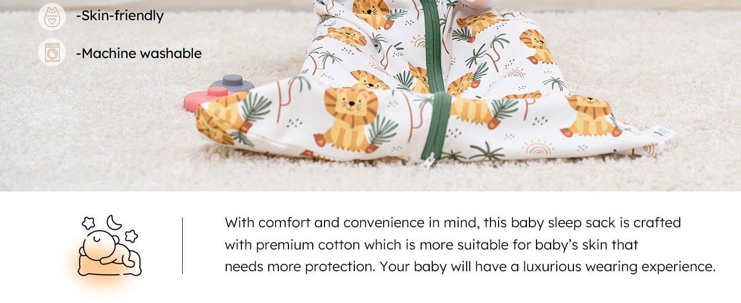 Sleeping Bag Single Pack Green Lion 100% Cotton Sleep Sack for Babies Wearable Blanket Baby PC A1.2 02