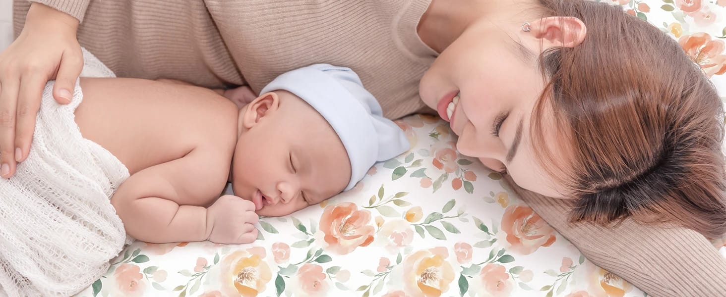 Fitted Sheet for Baby Crib 52” x 28” Baby Bedding Crib Sheets 3 Pack Orange Watercolor Flower PC A11