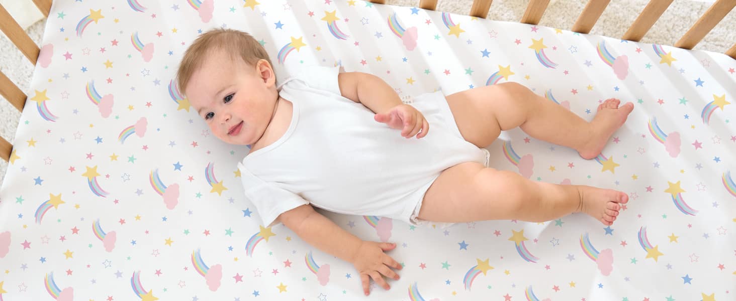 Baby Bed Sheet Pink Purple Rainbow Kids Crib Sheet 52” x 28” Fitted Crib Mattress Sheet Baby Crib Sheets 9