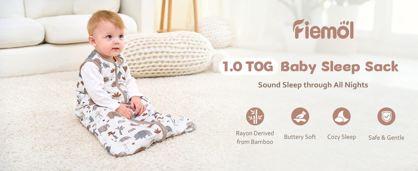 2 Pack Bamboo Viscose Baby Sleep Sacks 1.0 TOG Wearable Blanket with 2-Way Zipper 画板 2 1 1