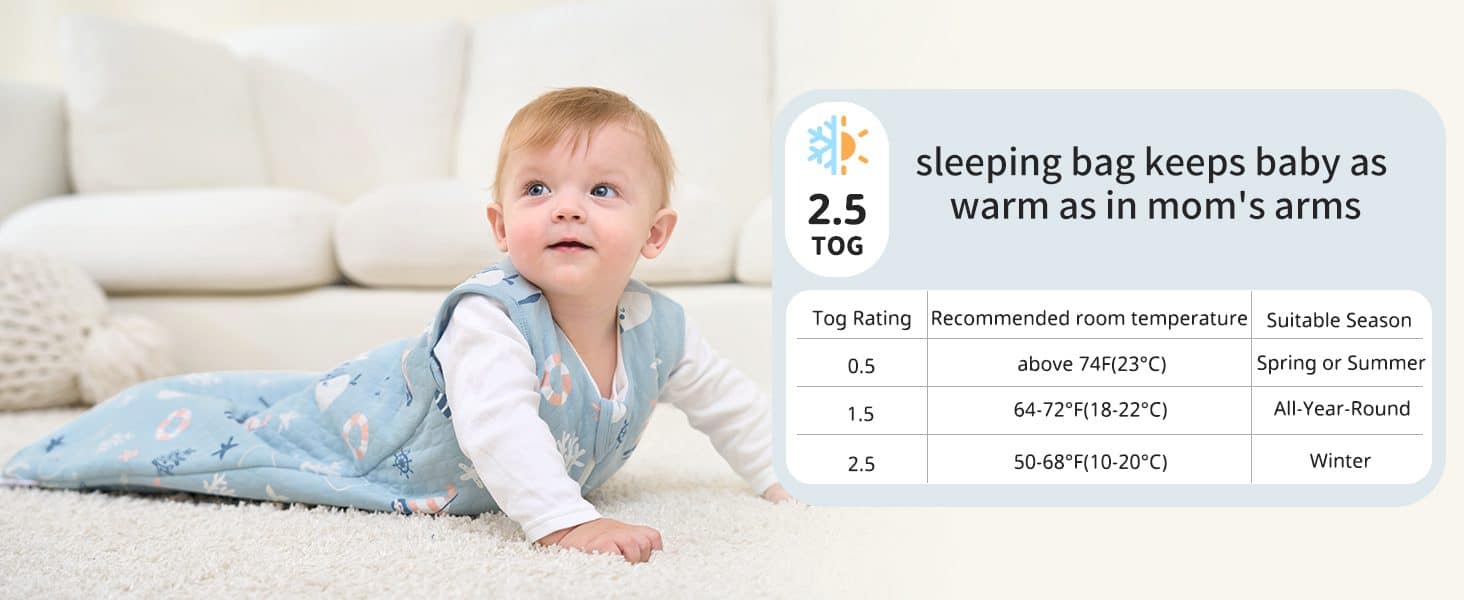 2.5 TOG Extra Warm Winter Sleeping Bag for Infants Quilted Cotton Baby Sleep Sack Blue Sea 空气层A1蓝 14