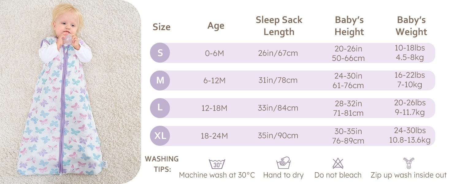 Baby Sleep Sack 0-24 Months Purple Butterfly 2 Pack Baby Wearable Blanket Soft Sleeping Bag 紫色竹纤维 6