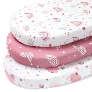 Baby Bassinet Sheets 3 Pack Fitted Bassinet Mattress Sheets Ultra Soft Pink Rainbow Bassinet Sheets