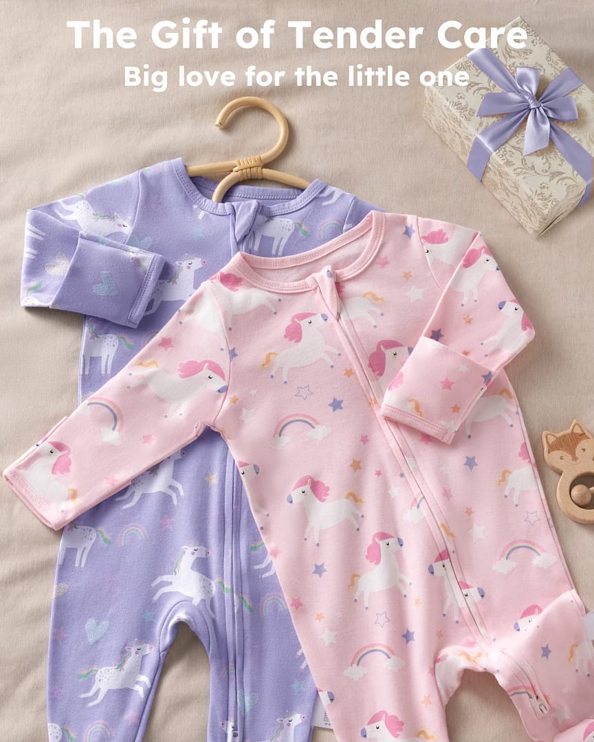 Baby Girl Sleepers 100% Cotton Footie Pajamas Newborn with 2-Way Zipper - Image 10