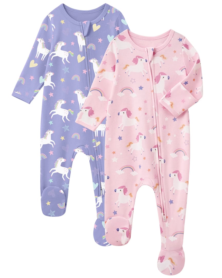 Baby Girl Sleepers 100% Cotton Footie Pajamas Newborn with 2-Way Zipper
