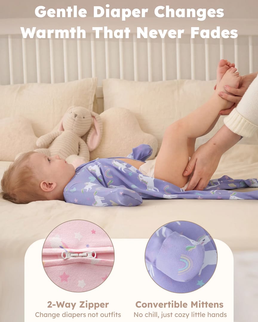 Baby Girl Sleepers 100% Cotton Footie Pajamas Newborn with 2-Way Zipper - Image 8